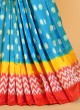 Sky Blue And Red Patola Saree In Pure Silk